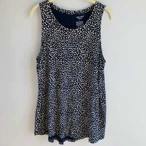 Sleeveless Round Neck Top Navy Cream Dots Abstract Office Business Casual EUC L